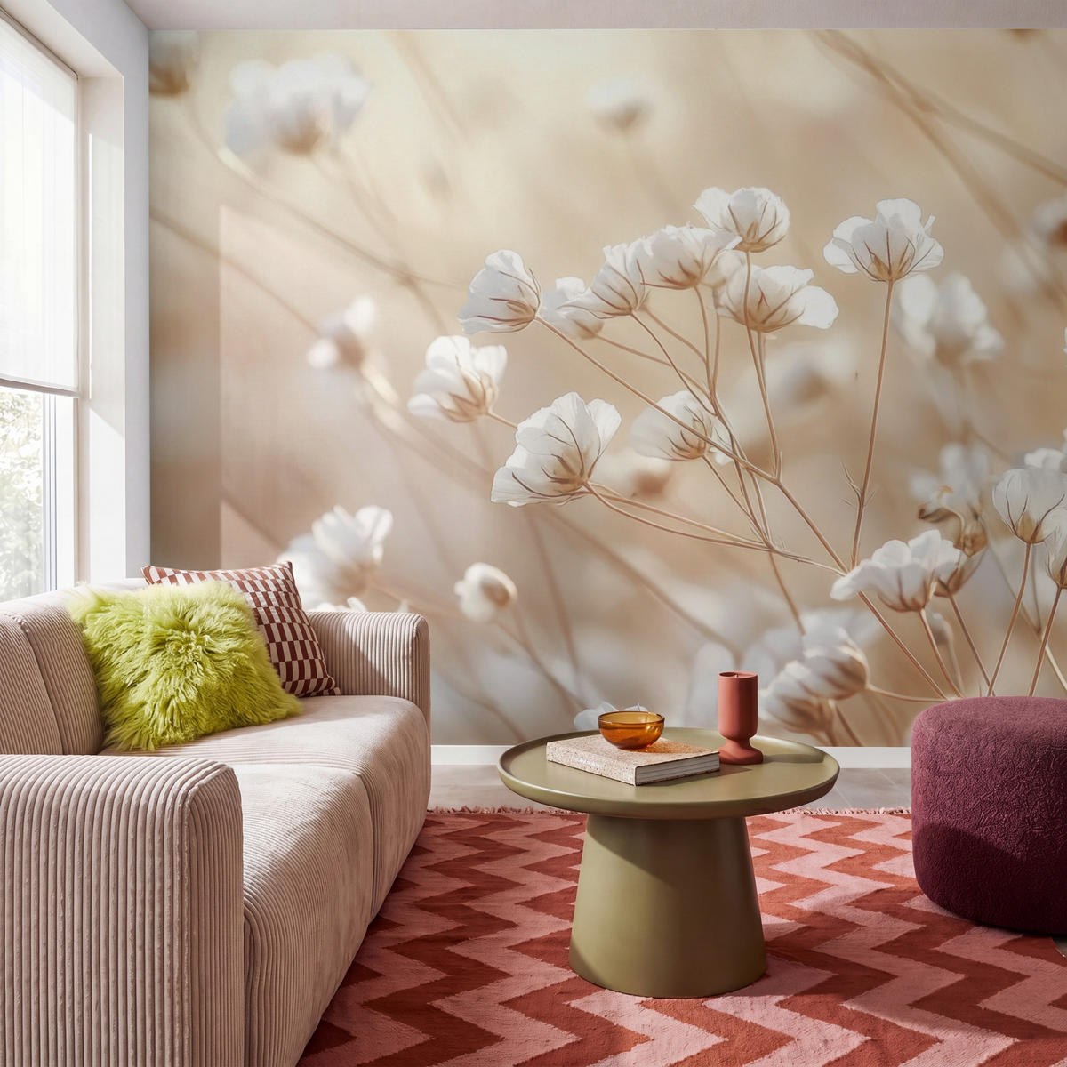 TAPETE - Wild - Blumen - Weiß - 280x220 cm - Creme, Papier (280/220cm) - OnlyWow