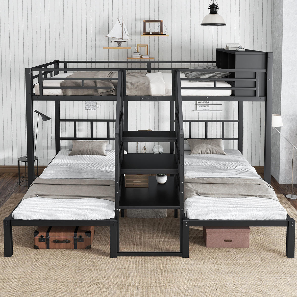 ETAGENBETT 90/140x200 cm 3 Ebenen schwarz - Schwarz, Metall (140/200cm) - LEBENLANG