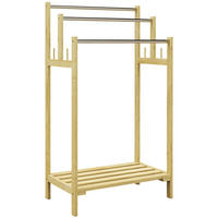 HANDTUCHHALTER Freistehend, Handtuchständer mit 4 Haken, Bambus, Natur - Naturfarben, Metall (31/90/50.5cm) - HOMCOM