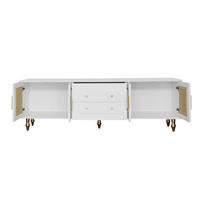 LOWBOARD 175/38/55,5 cm in Weiß mit 4 Rattantüren und Push-to-Open-Schubladen - Weiß, Holzwerkstoff (175/55.5/38cm) - Flora Grace