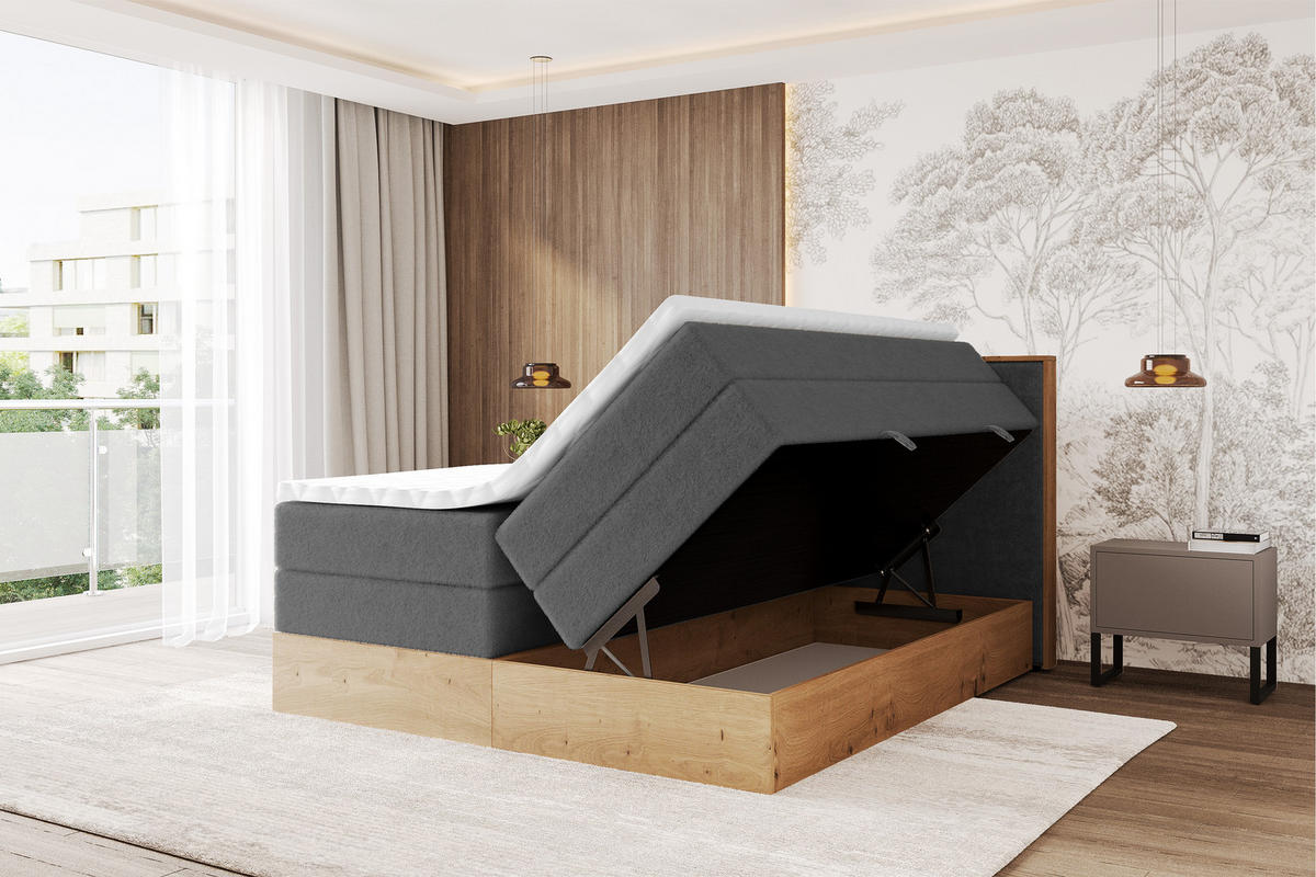 BOXSPRINGBETT LOLLI9 -KING 160x200 - H3/H4 Dunkelgrau - Graphitfarben, Holzwerkstoff (160/200cm) - ALTDECOR
