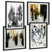 BILDER SET 4er Set - 50x50 cm & 40x60 cm Schwarzer Rahmen - Kontrastierende abstrakte Porträts - Schwarz, Kunststoff (50/50cm) - TULUP