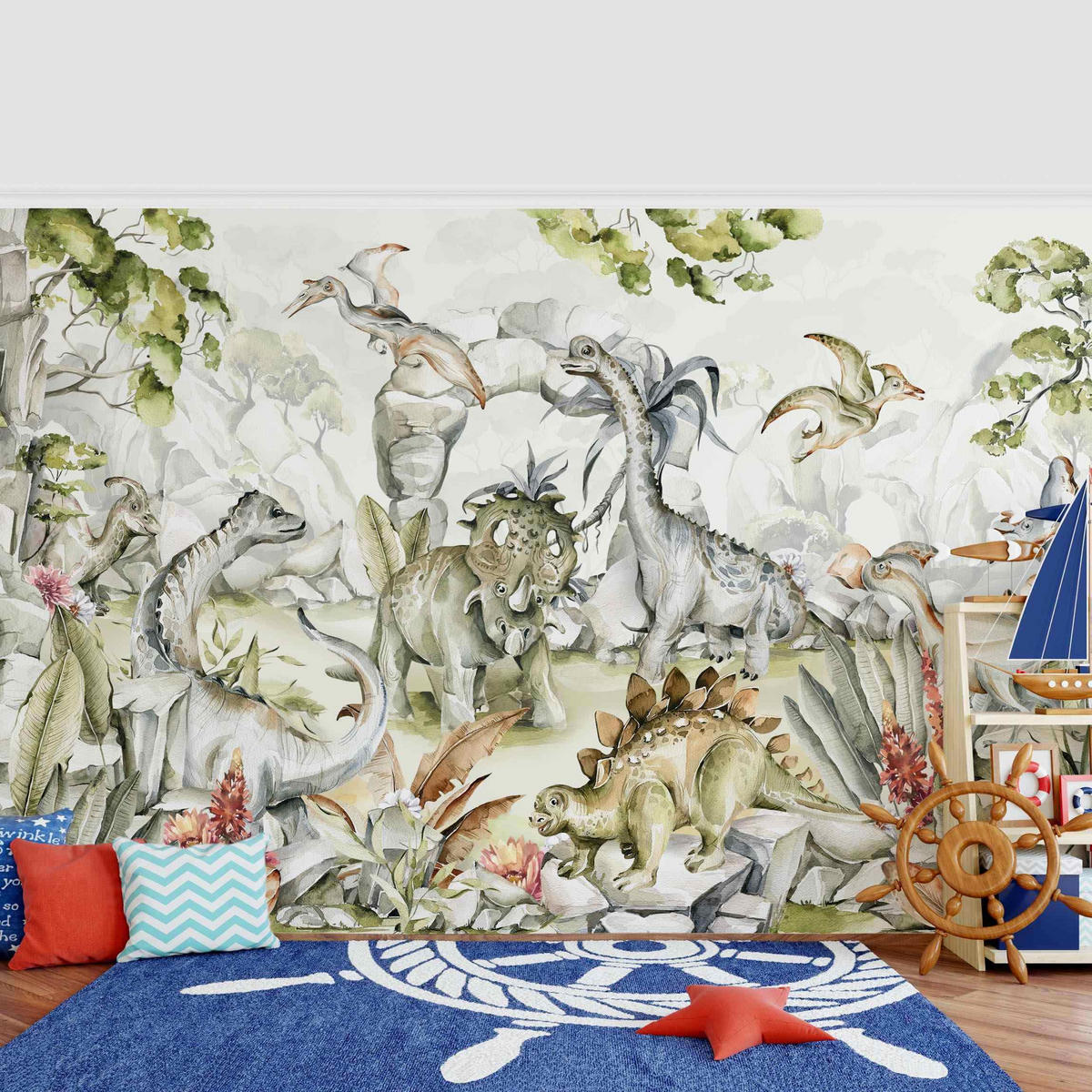 FOTOTAPETE Welt der Dinosaurier 336/225 cm - Grün, Papier (336/225cm) - Bilderwelten