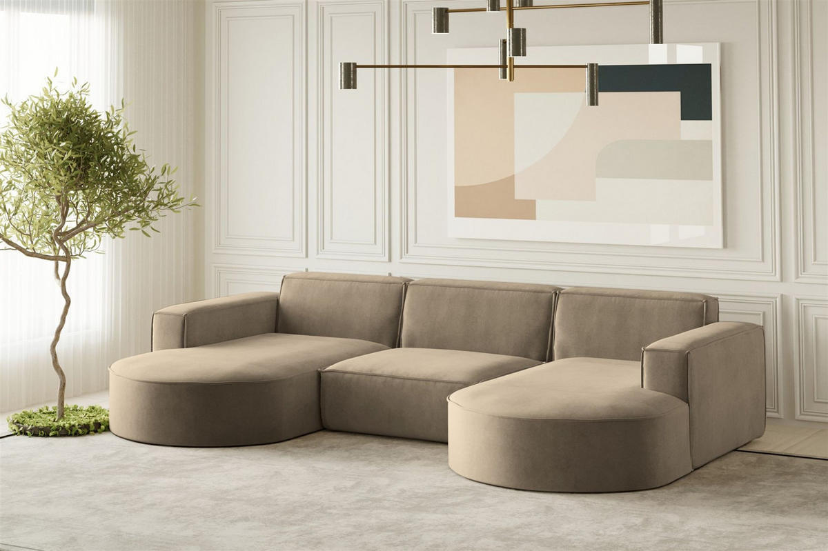 WOHNLANDSCHAFT Palma In Noel - Braun, Holzwerkstoff/Textil (299/78/165cm) - Fun Möbel