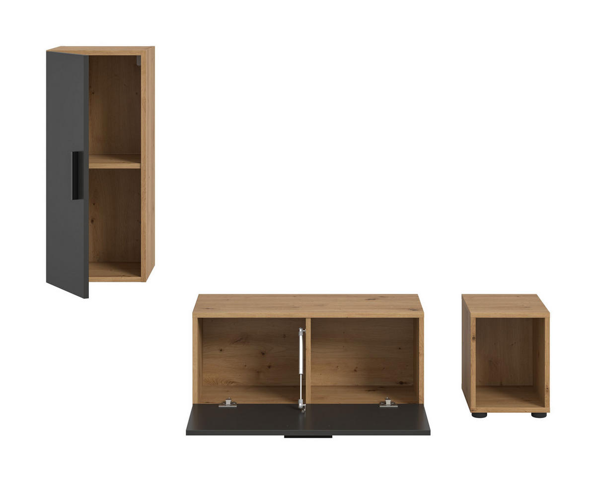 WOHNWAND Primo 3 tlg. (B/H/T: ca. 75/34/34 cm) in Artisan Oak Nachbildung/Basalt grau - Eiche Artisan, Holzwerkstoff (75/34/34cm)