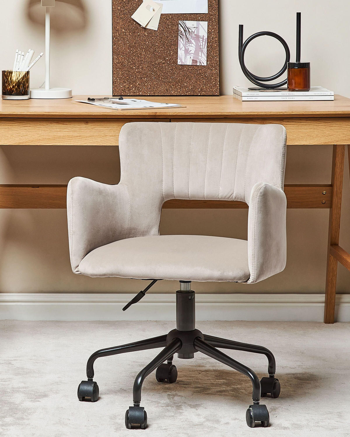 BÜROSTUHL Samtstoff Beige Sanilac - Beige, Textil/Metall (62/79/62cm) - Beliani