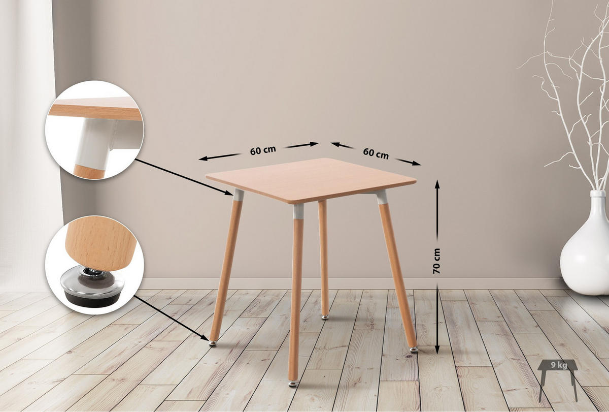 KONSOLENTISCH eckig 60/60/70 cm Holz natura - Eukalyptusholzfarben, Holz (60/60/70cm) - CLP