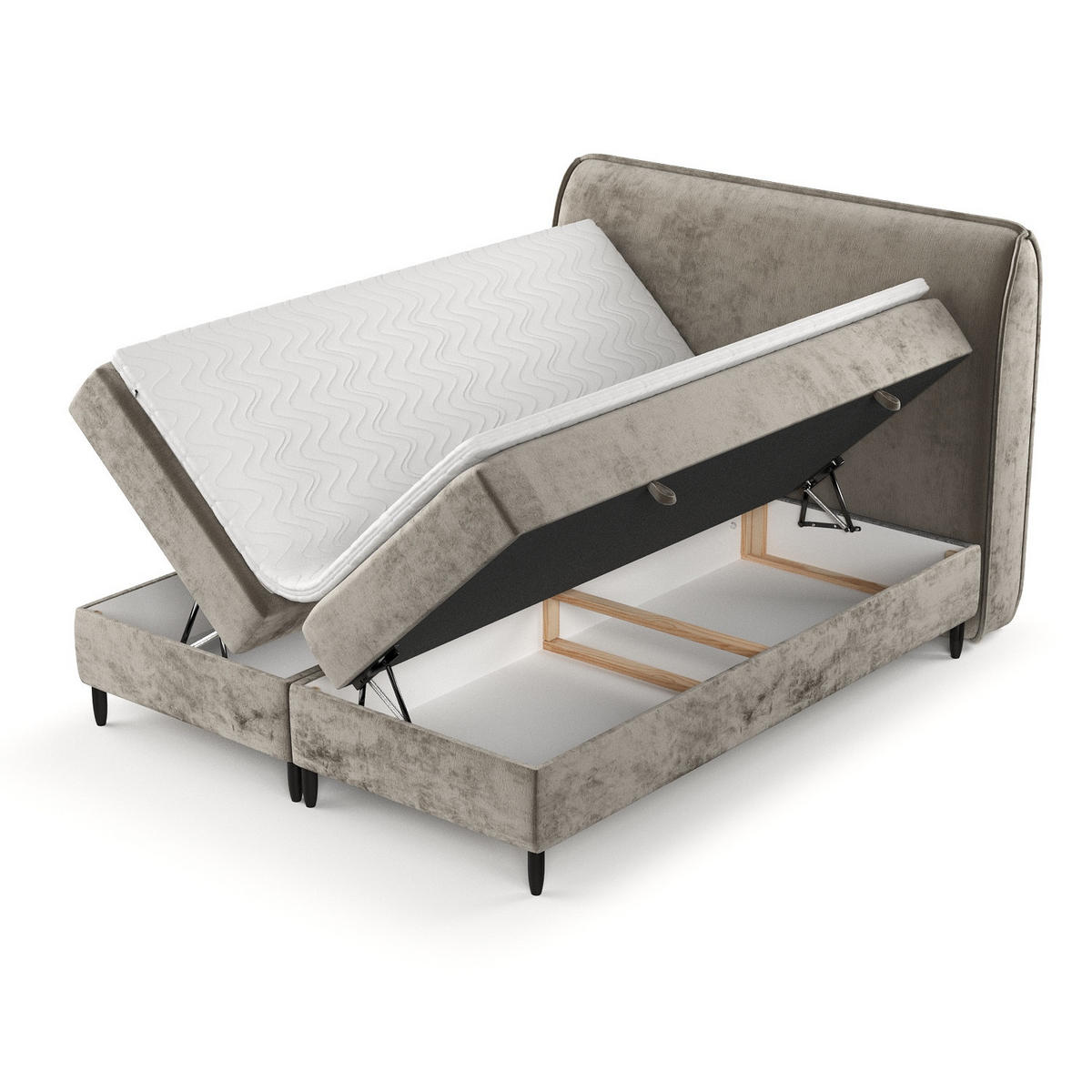 BOXBETT Lunaro 160/200 cm Beige im Lotta Stoff - Beige/Schwarz, Holz/Holzwerkstoff (160/200cm) - AltaBeds