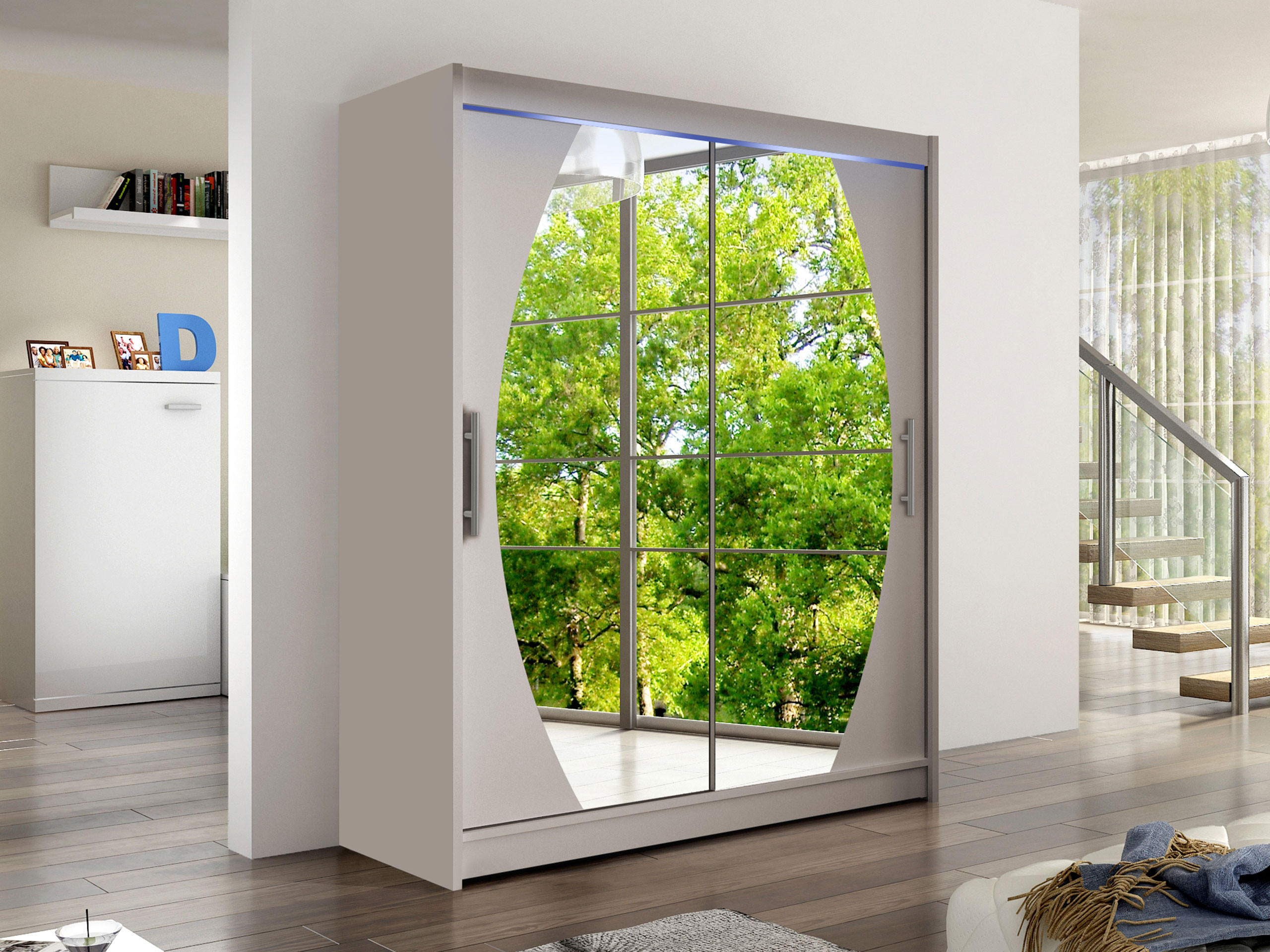 SCHWEBETÜRENSCHRANK Westa VIII, mit RGB LED Beleuchtung - Kaschmir/Silberfarben, Holzwerkstoff/Metall (150/200/58cm) - MIRJAN24