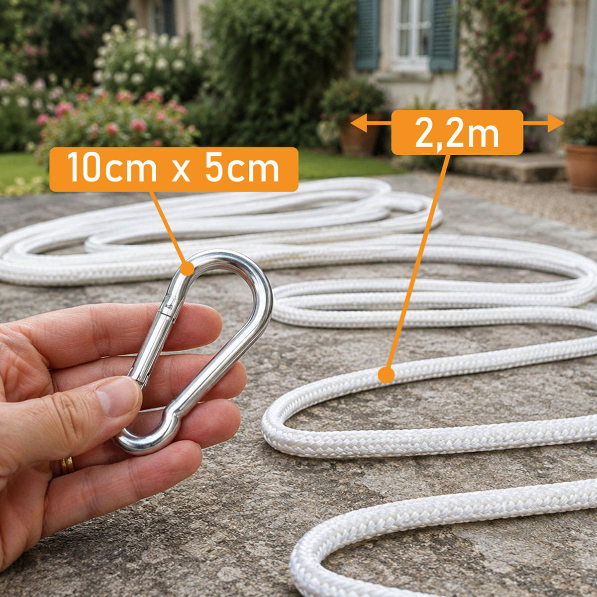 HÄNGEMATTEN Befestigung Kenichi bis 160kg - mit Karabiner und Seilen - Weiß, Kunststoff (220cm) - Amanka