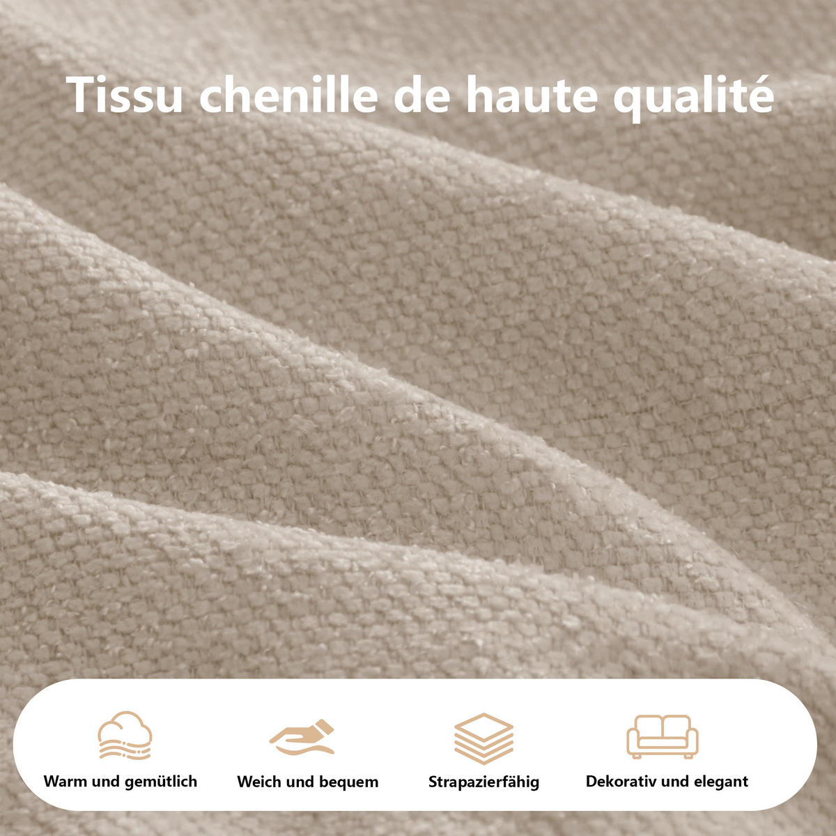 ECKSOFA chenille mit extra tiefer chaiselongue & rahmenlosem design - Hellbraun, Textil (252/164cm) - Urban Meuble