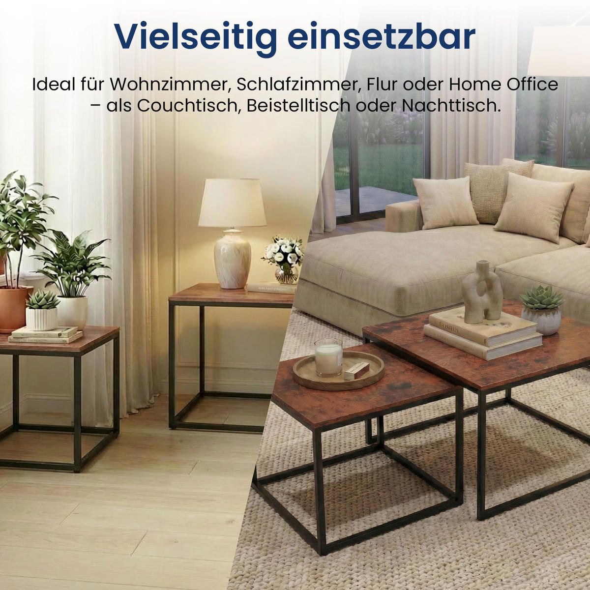 COUCHTISCH 2er Set quadratisch Eiche dunkel - Braun, Holzwerkstoff (50/50/43cm) - Home Collective