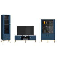 WOHNWAND Marine dunkelblau / gold 307 / 40 / 190cm 3-teilig - Blau/Dunkelblau, Holz/Holzwerkstoff (307/190/40cm) - Feldmann-Wohnen