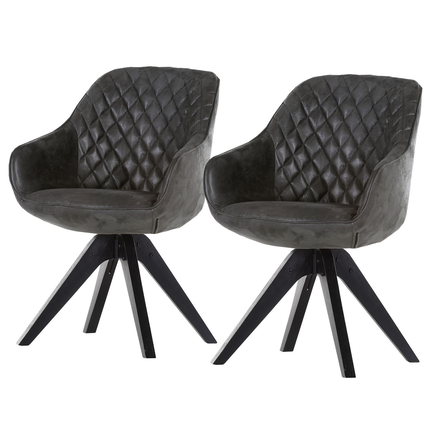 ARMLEHNENSTUHL drehbar - 2er-Set - Eiche massiv / Textil - Schwarz, Eichenholz/Holz (60/83/65cm) - home24