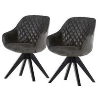 ARMLEHNENSTUHL drehbar - 2er-Set - Eiche massiv / Textil - Schwarz, Eichenholz/Holz (60/83/65cm) - home24
