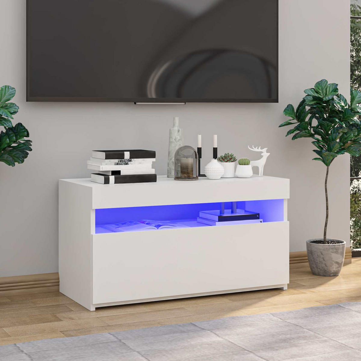 TV-SCHRANK Mit Led-Leuchten Weiss 75/35/40 Cm - Weiß, Holzwerkstoff (36.5/40/140cm) - vidaXL