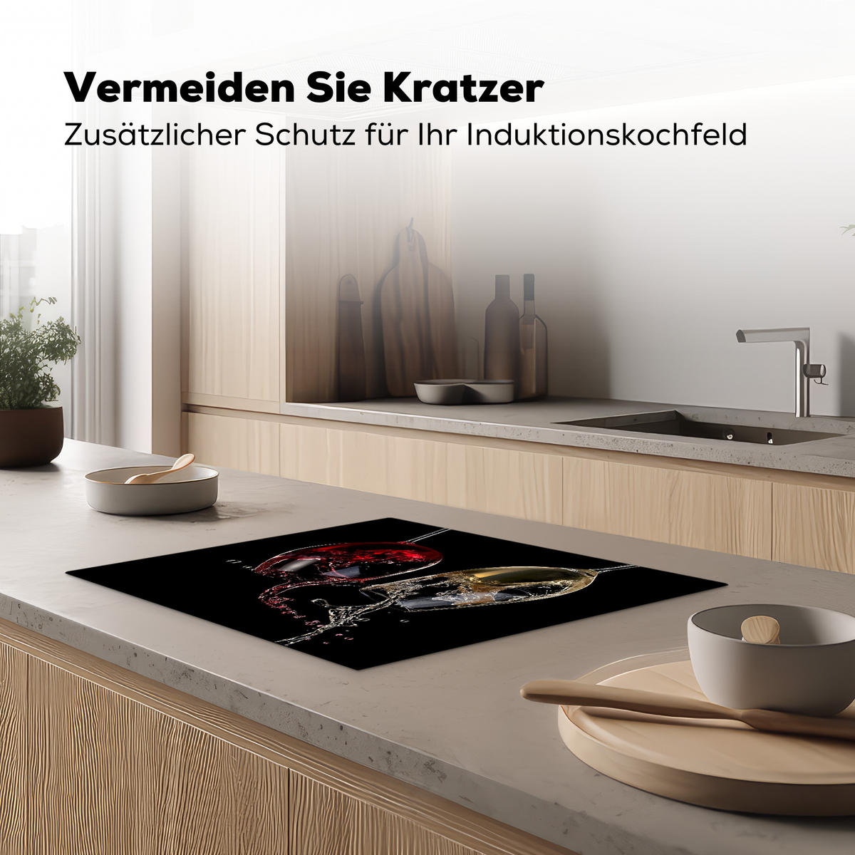 HERDABDECKPLATTE Rotwein - Weißwein - Glas - Schwarz Herdabdeckung Induktionsfeld 65x52 cm - Weinrot, Kunststoff (65/52/0.2cm) - MuchoWow