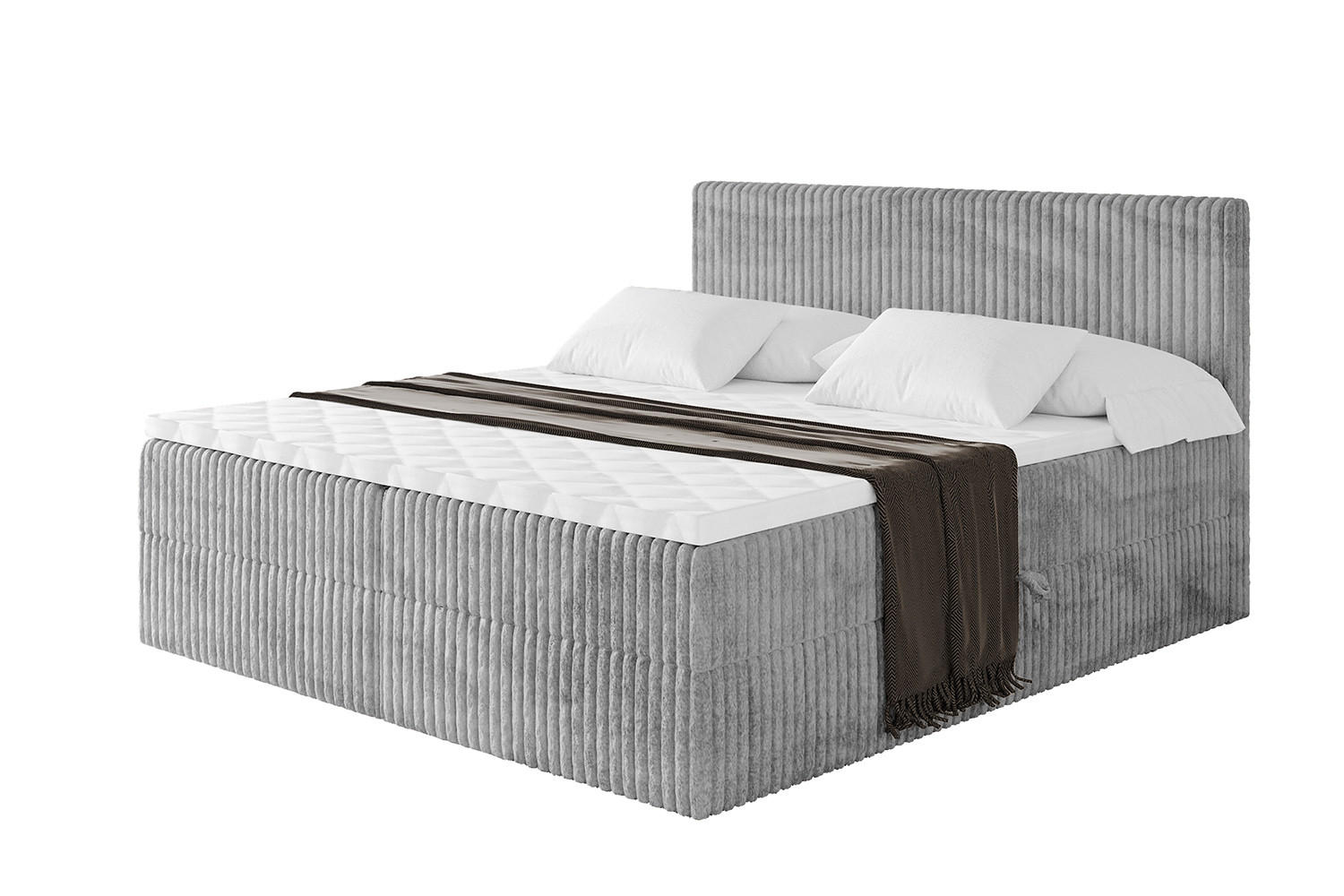 BOXBETT mit Matratze H4 und Lattenrost - TOLO - 140x200 Cord - Hellgrau - Hellgrau, Holzwerkstoff/Kunststoff (140/200cm) - ALTDECOR