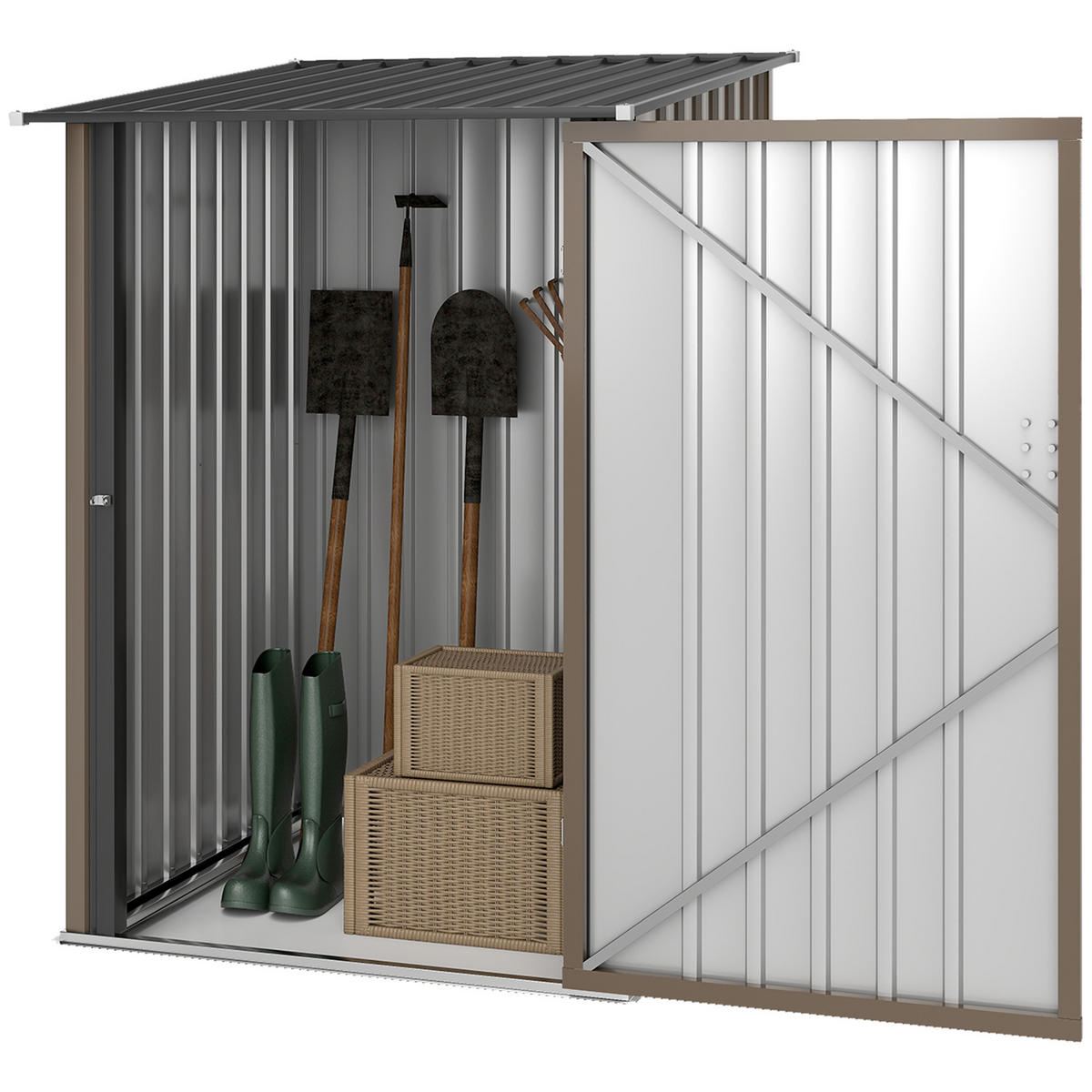 GERÄTESCHUPPEN DE-08096 mit Schrägdach und abschließbarer Tür Braun - Braun, Metall (100/160/103cm) - ComfortXL