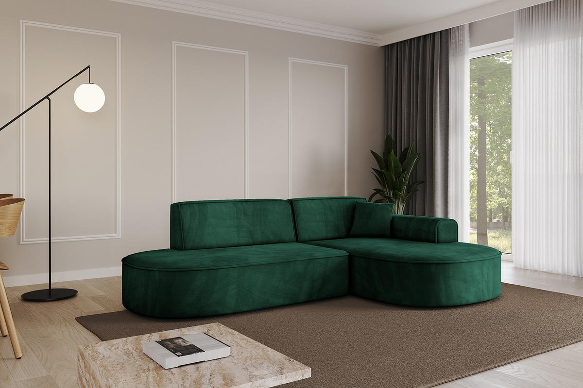 ECKSOFA Ottomane Rechts MARI-L1 - 243x171x79 cm Grün Velours - Schwarz/Grün, Holzwerkstoff/Kunststoff (171/243cm) - ALTDECOR