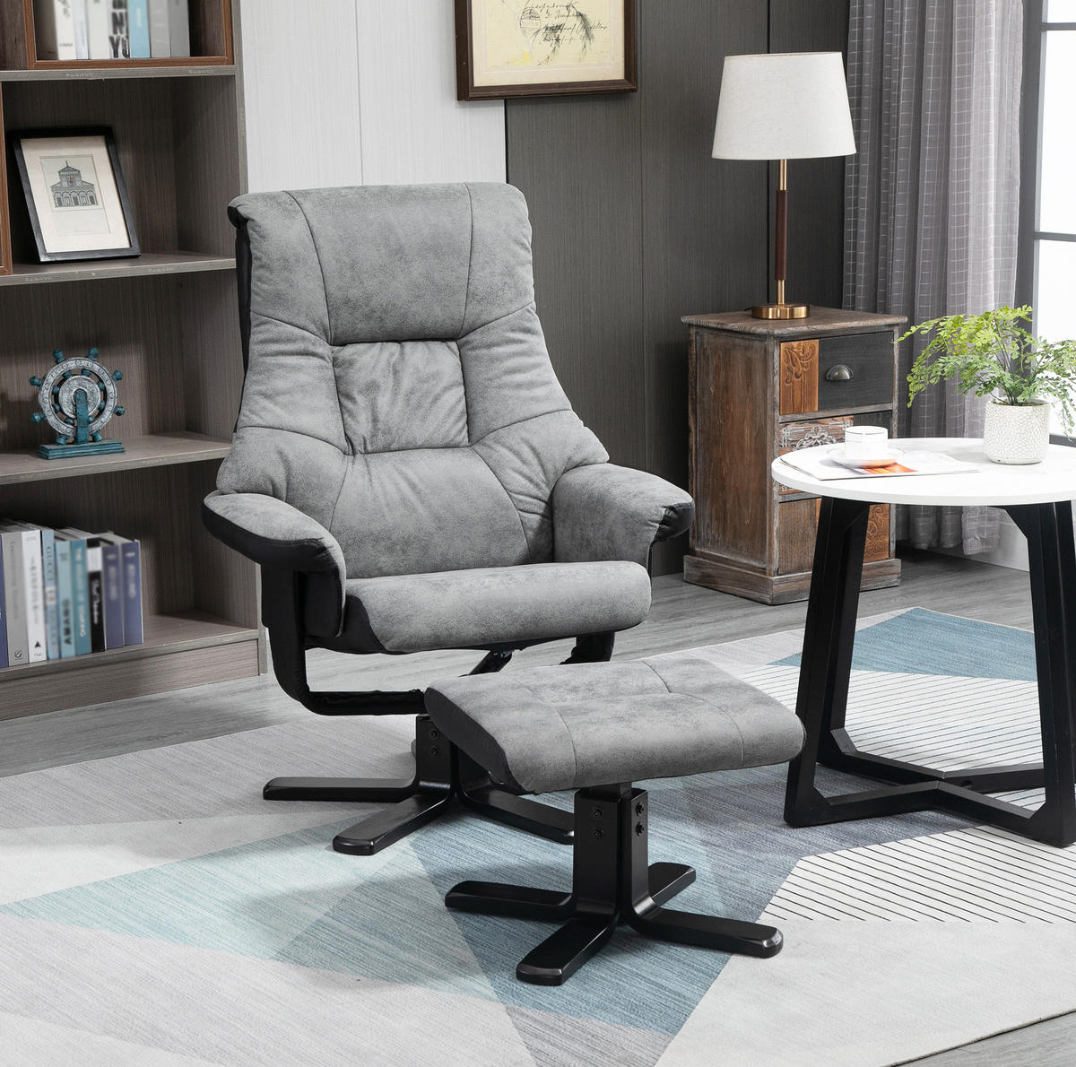 RELAXSESSEL 78/82,5/109 cm mit 360°-Drehfunktion und Fußteil - Grau, Textil (82.5/109/78cm) - BEAOK