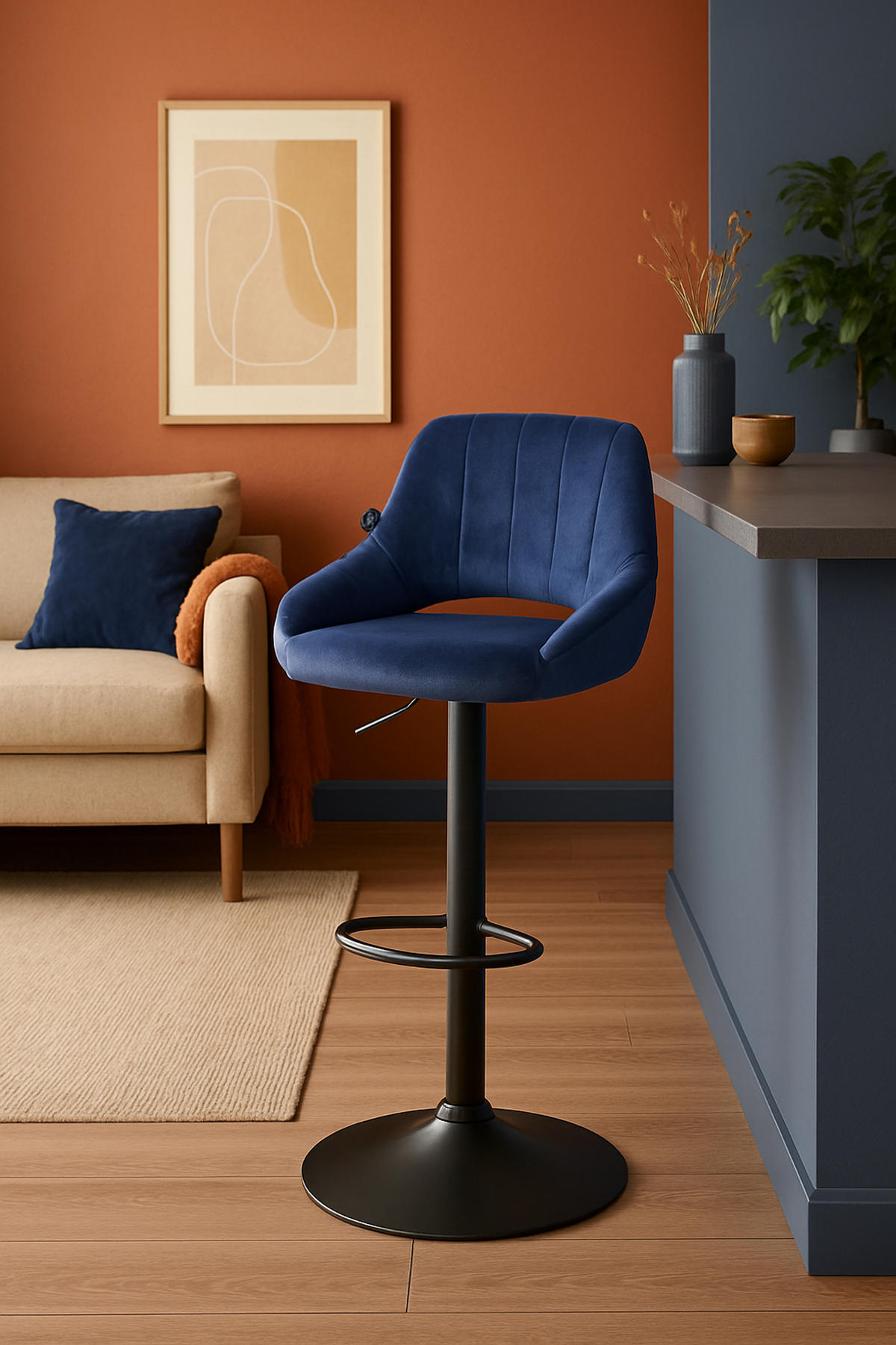 BARHOCKER 2er Set Milos Samt B blau - Blau/Schwarz, Textil/Metall (47/106/48cm) - TPFLiving