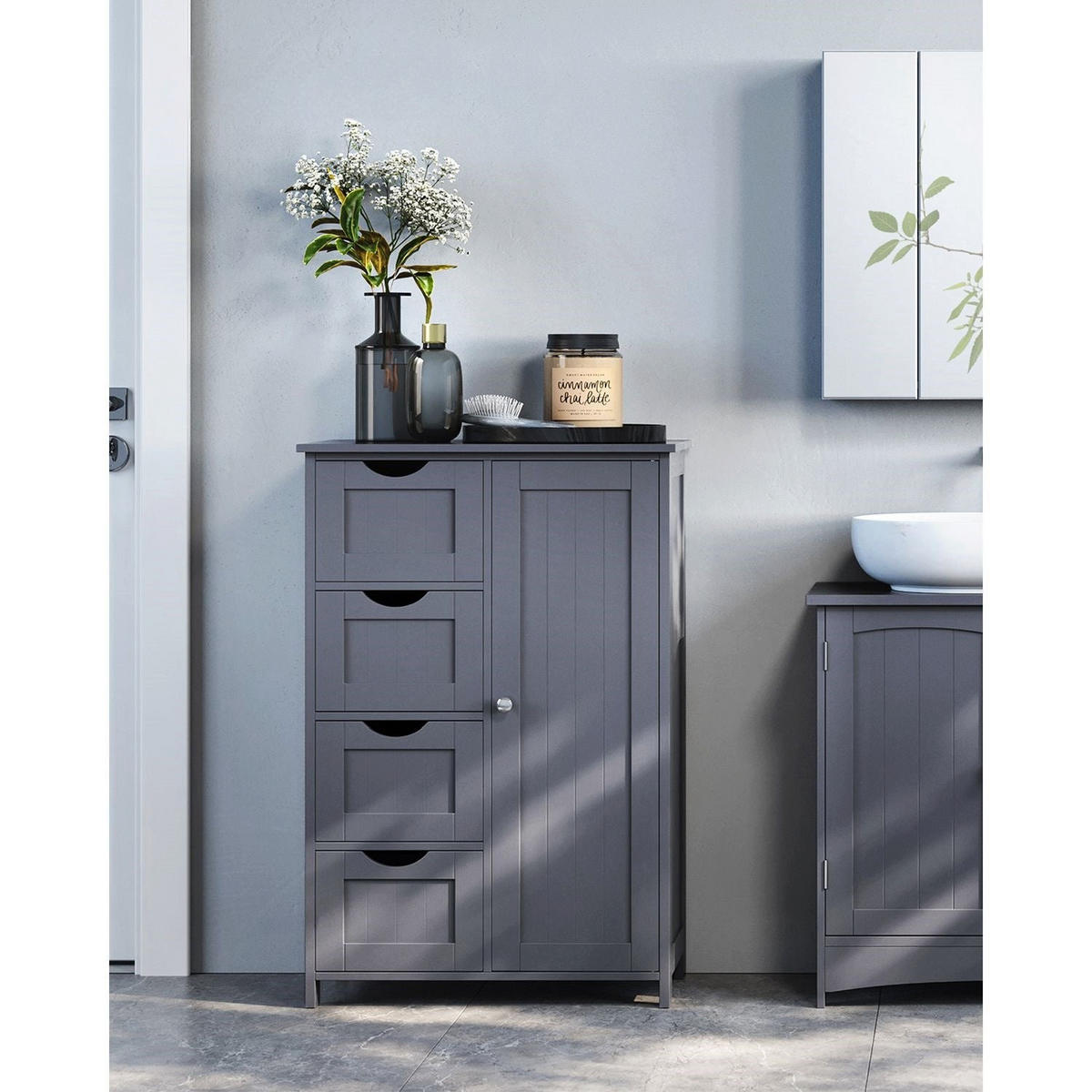 BADEZIMMERSCHRANK PORT-AU-PRINCE - Grau, Holzwerkstoff (55/82/30cm) - Hansiro