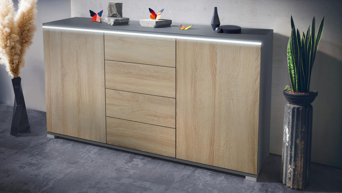 SIDEBOARD Faro Eiche sägerau - Eiche San Remo, Holzwerkstoff (138.5/75.5/35cm) - Vladon