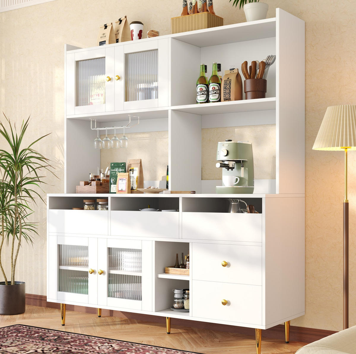SIDEBOARD mit Changhong-Glastüren 145 x 39 x 171 cm MDF Weiß - Weiß, Holzwerkstoff (39/171/145cm) - Meubliv