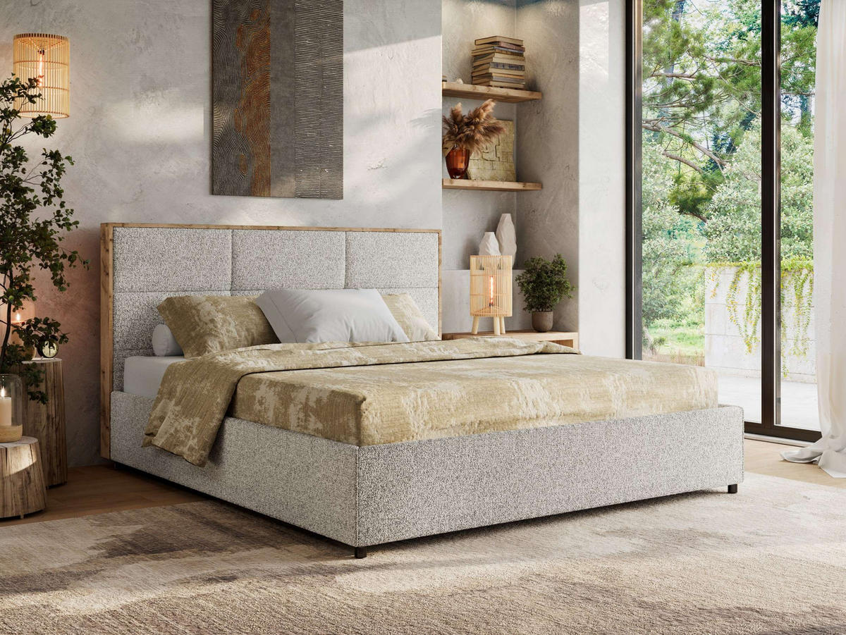 POLSTERBETT LERIO CLASSIC 140/200 - Hellgrau Strukture - Schaum-Matratze - Hellgrau, Textil (140/200cm) - MKS