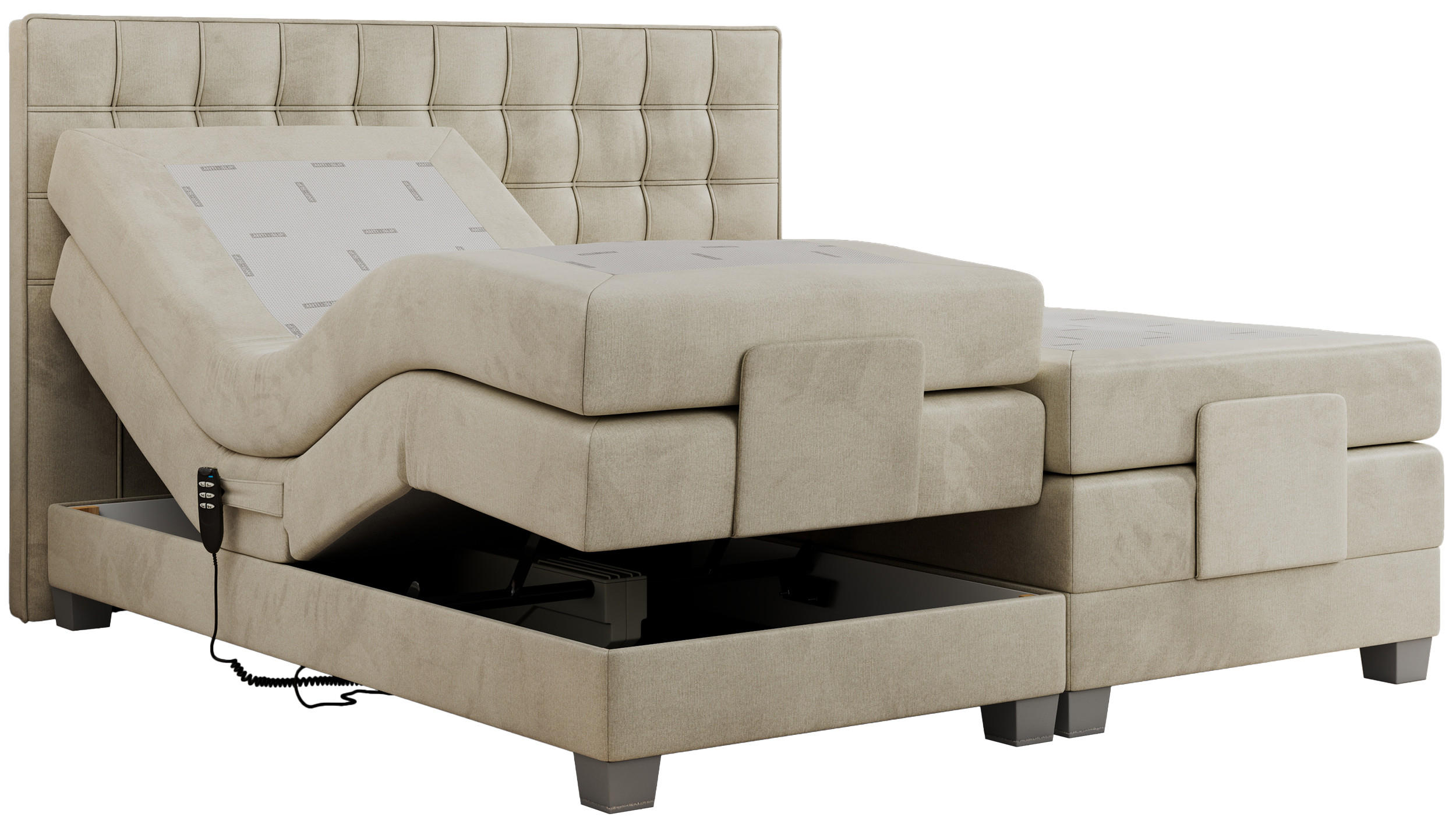 BOXBETT ELEKTRO 200/200 Beige Velvet - H3 - Beige, Holz/Textil (200/200cm) - MKS