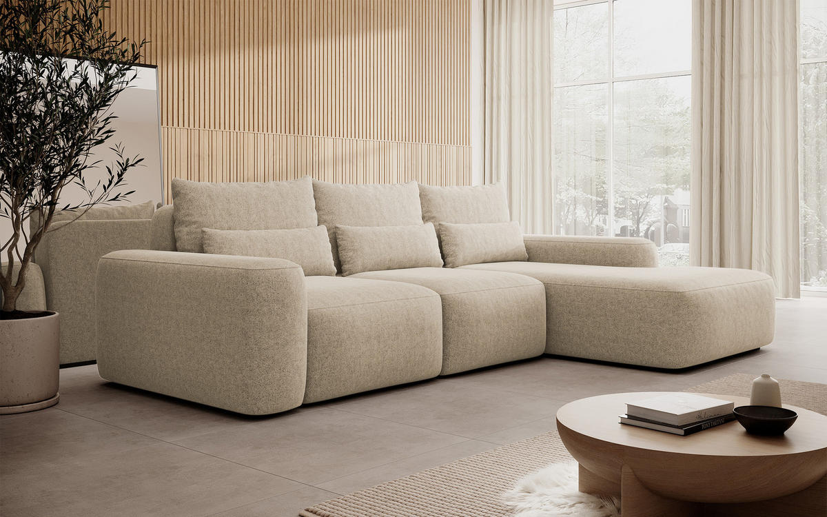 ECKSOFA Carnos Chenille-Bezug in Beige - Beige, Textil (264/162cm) - Selsey