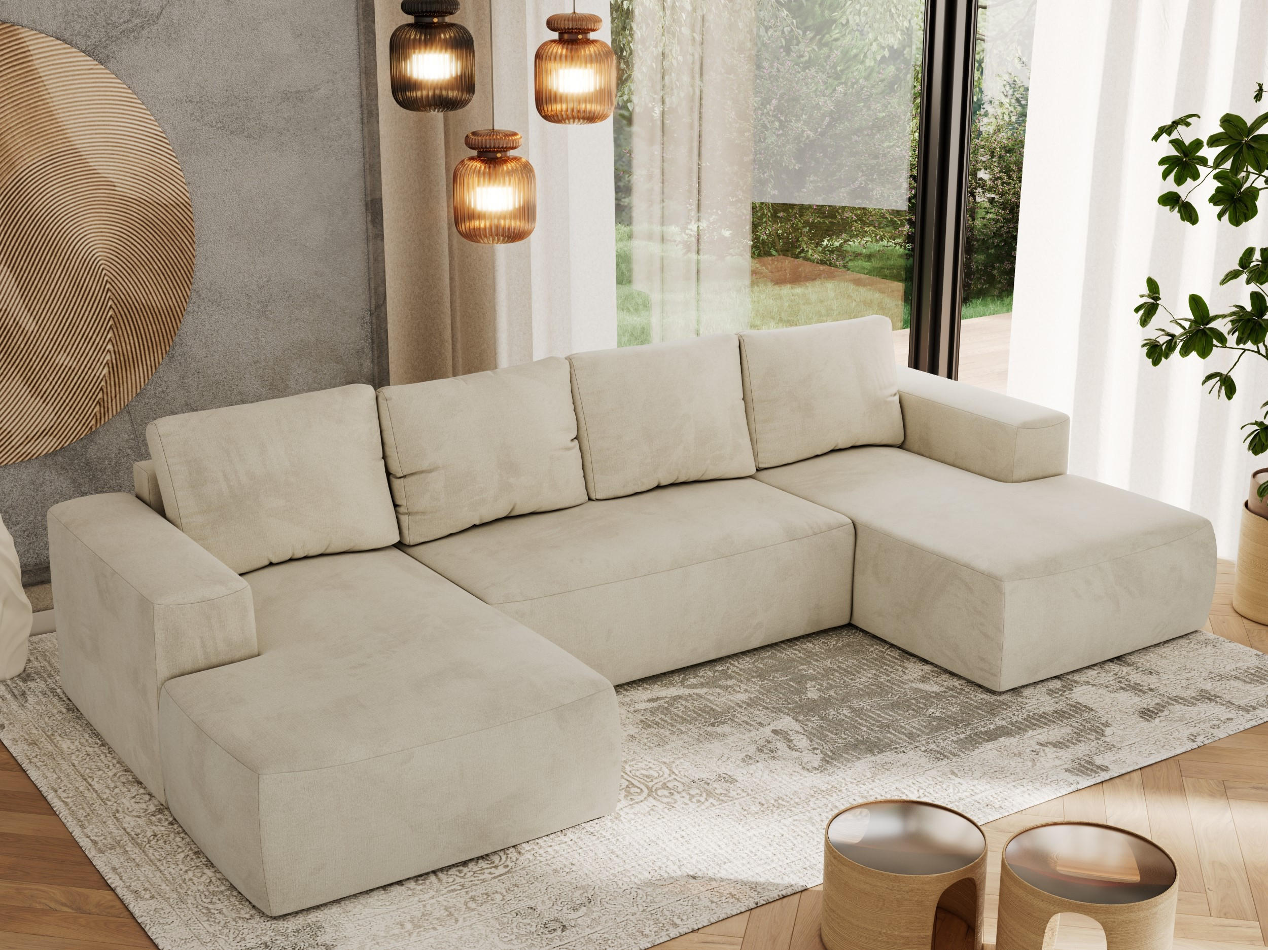 WOHNLANDSCHAFT TRENTINO U Beige Velvet - Beige, Textil (334/91/163cm) - MKS