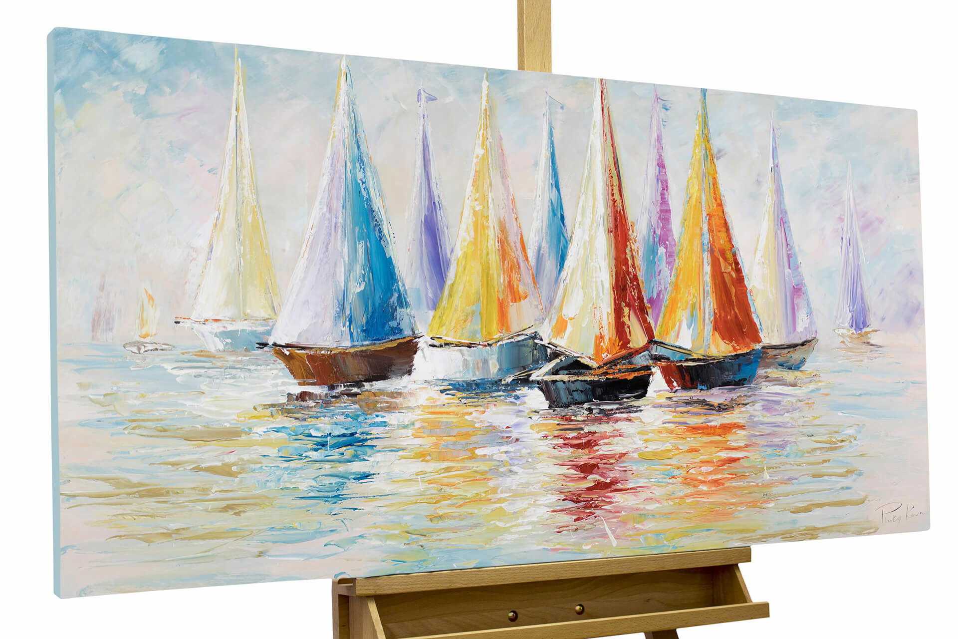 Kunstloft Ölgemälde Weiß, Mehrfarbig 120x60 cm