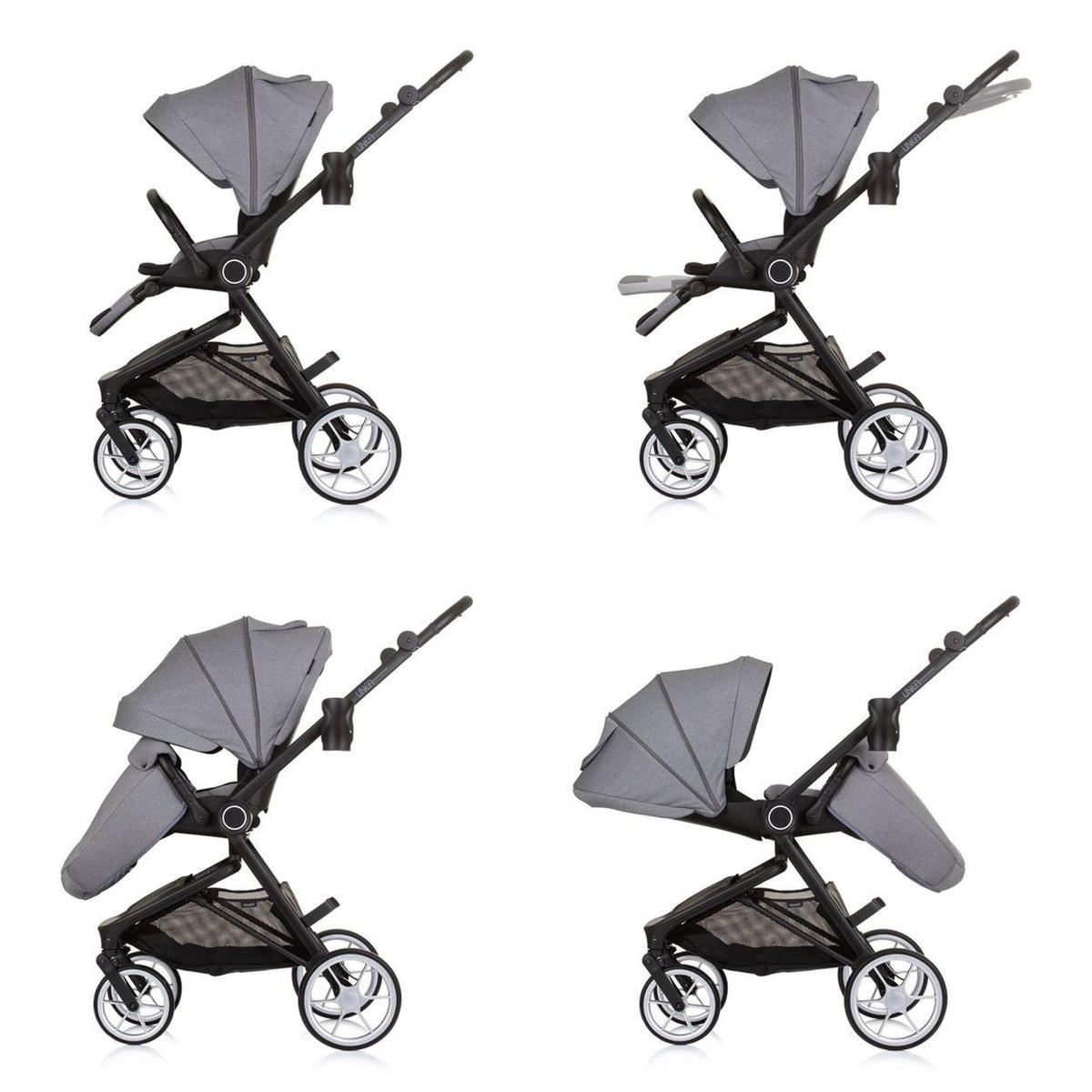KOMBIKINDERWAGEN Linea 3 in 1 grau Sportsitz, i-Size Babyschale, Babywanne - Grau, Metall (98/58/116cm) - Chipolino