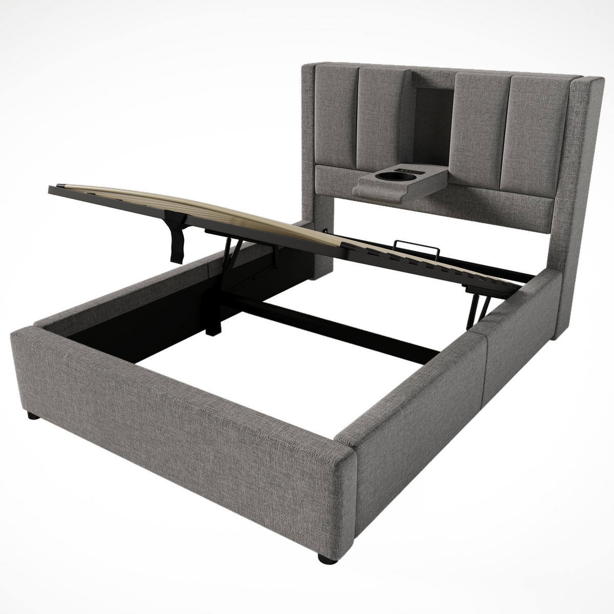 POLSTERBETT 90/200 cm Grau mit Stauraum und integrierter Ladestation mit Matratze - Grau, Textil (90/200cm) - OKWISH