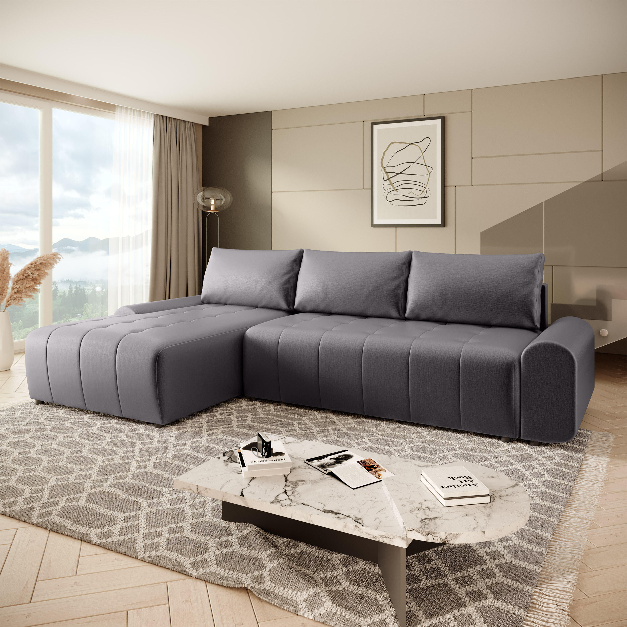 ECKSCHLAFSOFA Costa L grau links - Schwarz/Grau, Kunststoff/Textil (290/169cm) - Beautysofa