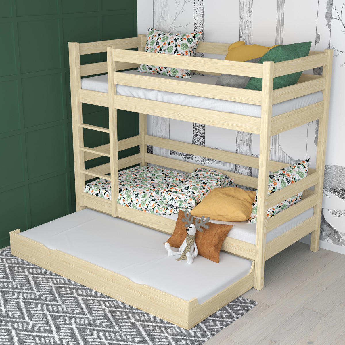 ETAGENBETT N01 mit Matratzenschublade Klare Kiefer 80/200 - Hellbraun/Braun, Naturmaterialien/Holz (80/200cm) - N-Wood
