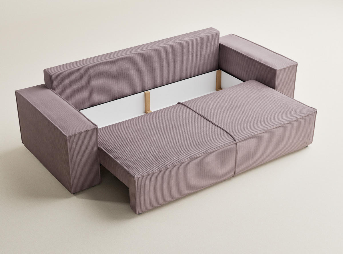 SOFA MIT SCHLAFFUNKTION Milos Lila Samtstoff - Flieder/Schwarz, Holz/Holzwerkstoff (255/70/105cm) - Maison de Reve