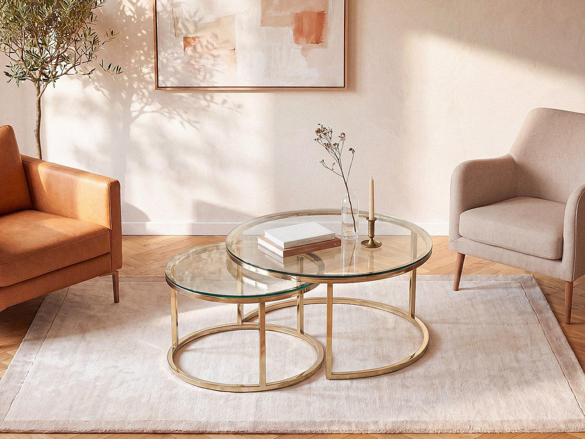 COUCHTISCH - 60 cm, 80 cm x 60 cm, 80 cm - metall - transparent, goldfarben Maevane - Transparent/Goldfarben, Glas/Metall (60/60/42cm) - Vente-Unique
