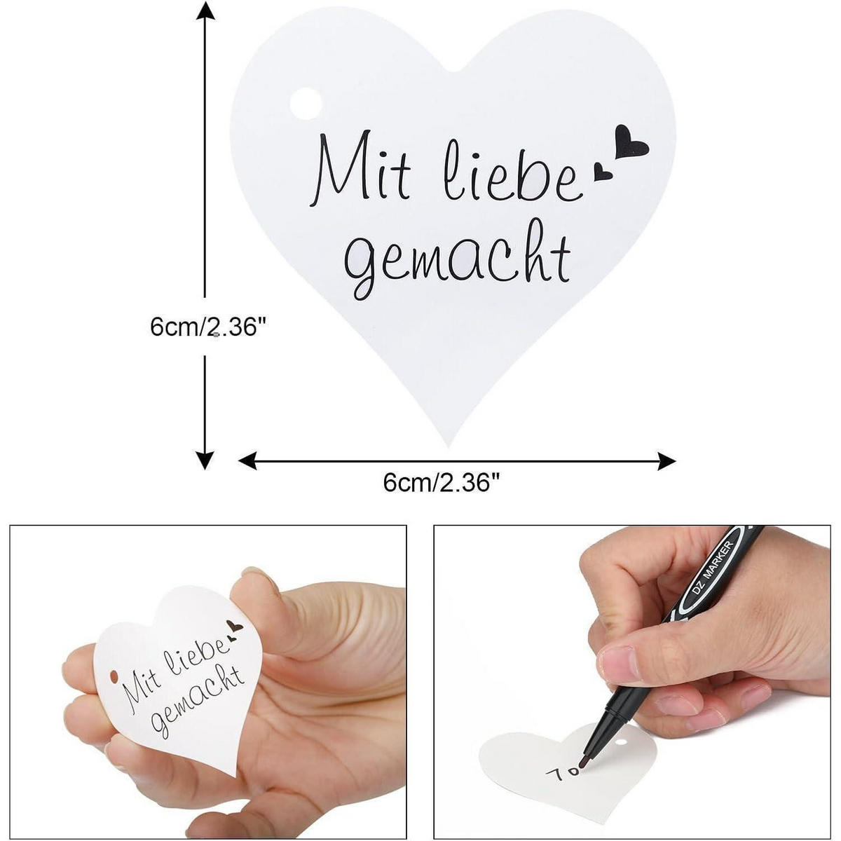 GESCHENKANHÄNGER Herz 100 Stück mit Juteschnur 6 cm Kraftpapier - Weiß, Papier (6/1/6cm)