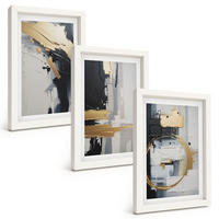 BILDER SET 3er Set - 20x30 cm Weißer Rahmen - Abstrakte Schwarz-Weiß-Malerei - Weiß, Kunststoff (20/30cm) - TULUP