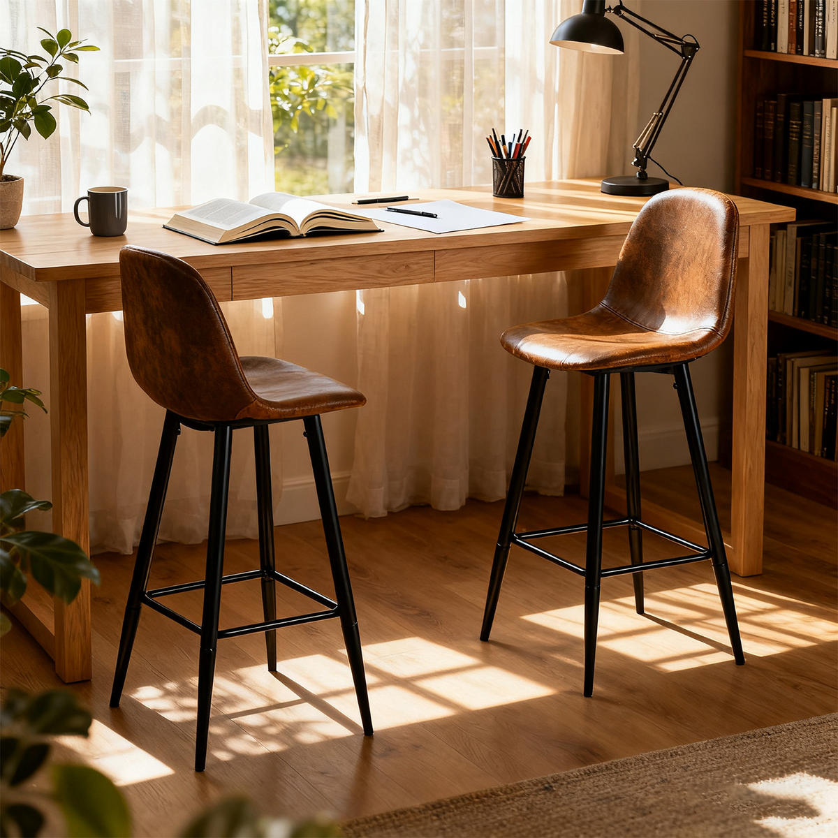 BARHOCKER 2er-Set, Sitzhöhe 77 cm, gepolstert mit Wildlederoptik-Bezug, Braun - Braun, Metall (49/103.5/42cm) - Meubles Cosy