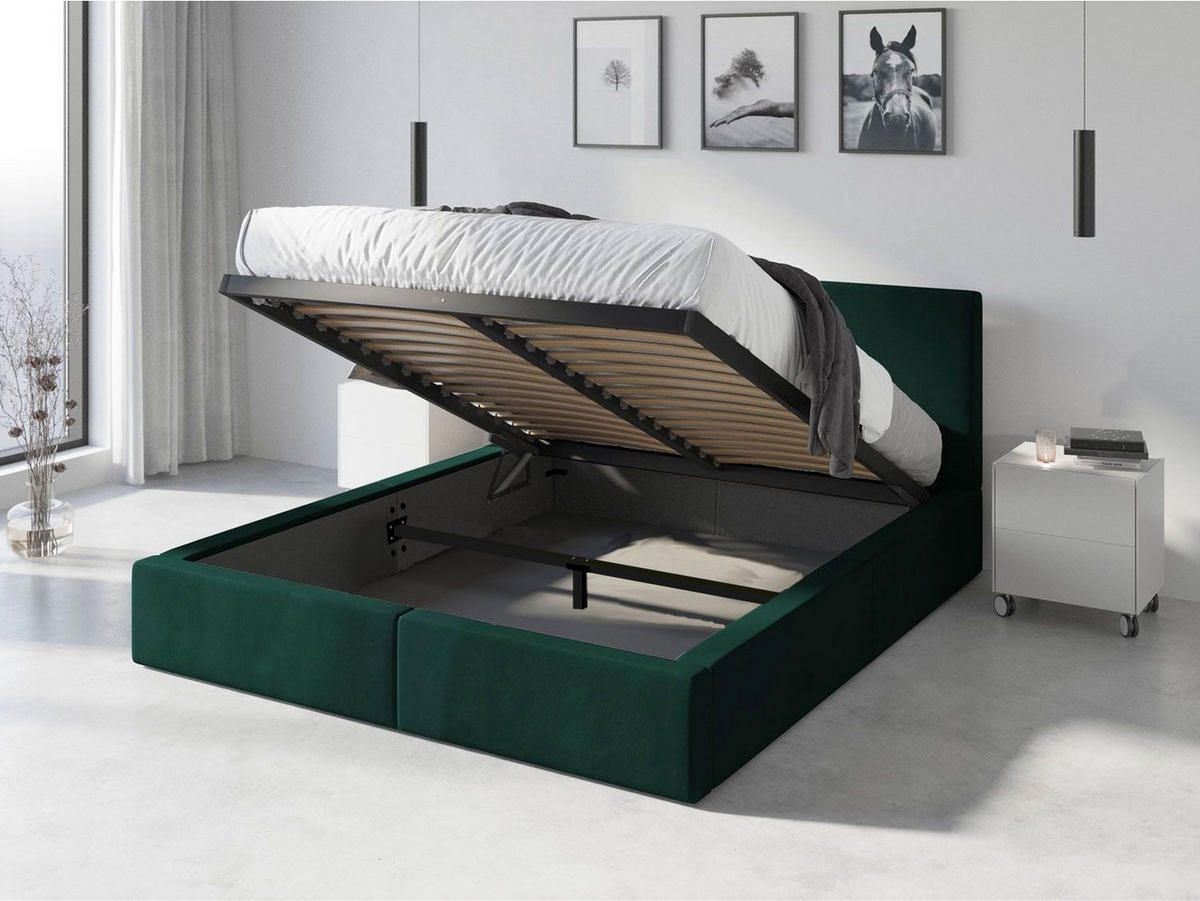 POLSTERBETT Hilton mit Stauraum - Grün, Textil (120/200cm) - Interbeds