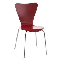 BESUCHERSTUHL Calisso mit Holzsitz und Metallgestell, Farbe: Rot - Chromfarben/Rot, Holz/Metall (42/85/47cm) - TPFLiving