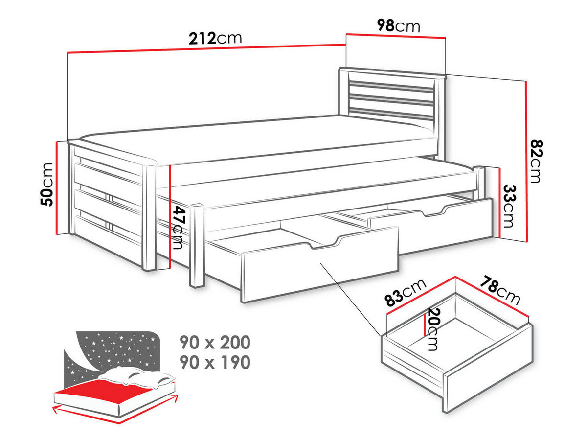 KINDERBETT Calwin 90 mit Ausziehbett - Weiß, Holz (90/200cm) - MIRJAN24