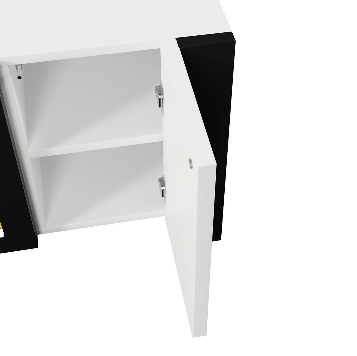 TV-SCHRANK aus Spanplatte 165x32x55 cm Weiß/Schwarz mit Elektrokamin, Hochglanzfront und Push-to-open - Schwarz, Holzwerkstoff (165/55/32cm) - Modfu