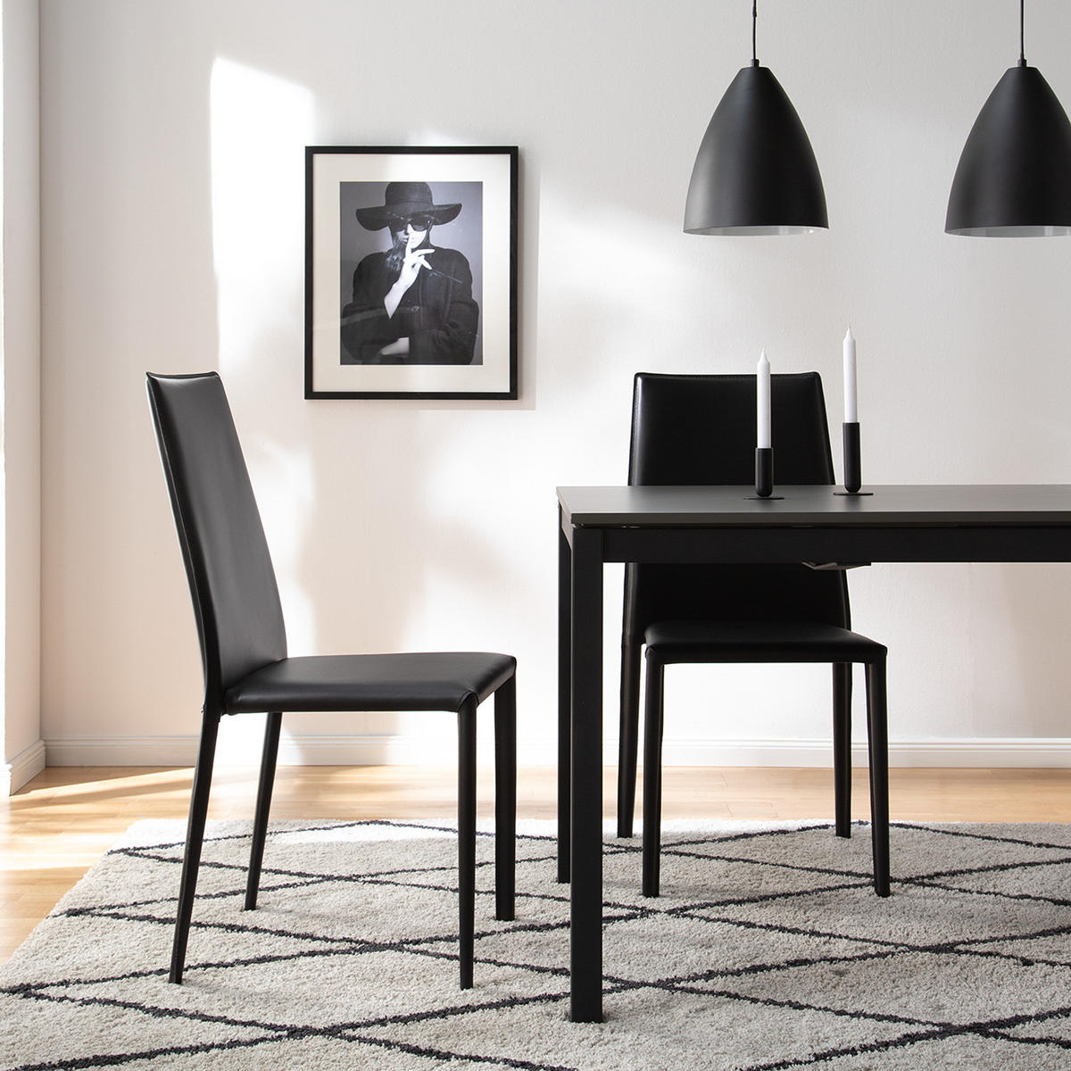ESSZIMMERSTUHL - 2er-Set - Recyceltes Leder / Eisen - Schwarz, Leder/Kunststoff (46/97/56cm) - home24