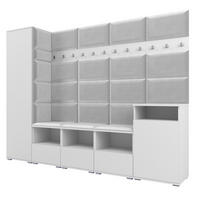 GARDEROBE NELA XI 250 cm (Modulare Flurmöbel Weiß mit Sitzpolster Hellgrau 32 Großes Set) - Silberfarben/Hellgrau, Holz/Holzwerkstoff (250/187/40cm) - Ravio