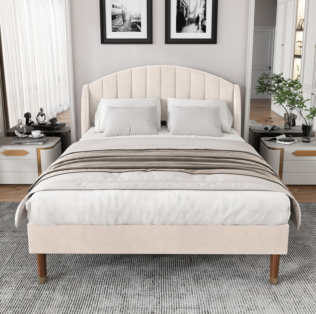 POLSTERBETT mit Lattenrost 140x200 cm Samt Beige - Beige, Metall (140/200cm) - Meubliv